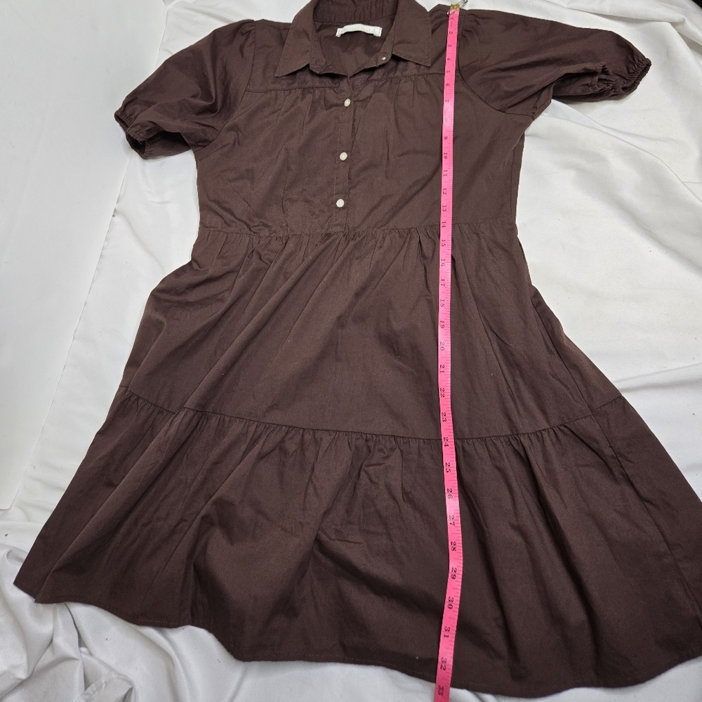 ABERCROMBIE & FITCH brown tiered‎ puff sleeve poplin trapeze mini dress S - Picture 10 of 12